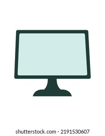 Large new TV or computer monitor illustration with wide empty screen, black frame and stand.