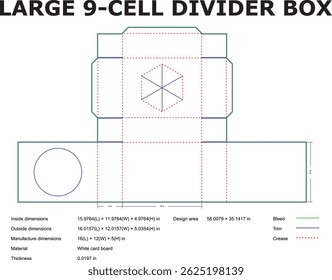 Large Nine Cell Divider Box Blueprint Diagram Packaging Template Vector Illustration