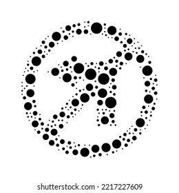 A large no left turn sign in the center made in pointillism style. The center symbol is filled with black circles of various sizes. Vector illustration on white background
