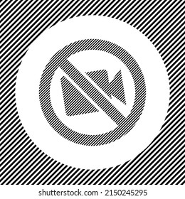 A Large No Video Symbol In The Center As A Hatch Of Black Lines On A White Circle. Interlaced Effect. Seamless Pattern With Striped Black And White Diagonal Slanted Lines