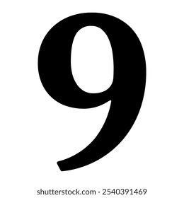 A large number nine symbol in the center. Isolated black symbol