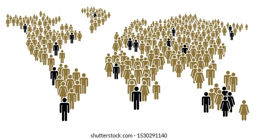 A large number of people standing in a group in the form of world map. Concept of People Figure Pictogram Icons. Earth community signs.