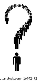 A large number of people standing in a group in the form of Exclamation mark. Concept of People Figure Pictogram Icons. People community signs.