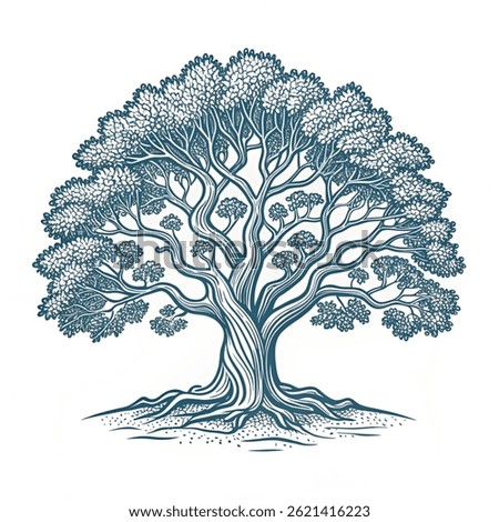 Large Oak Tree Clipart – Nature Symbol with Detailed Leaves and Branches
