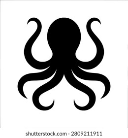 Large octopus with wide-spread tentacles and detailed body, solid black silhouette vector illustration