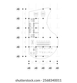 Large office floor plan with unique curved shape