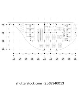 Large office floor plan with unique curved shape