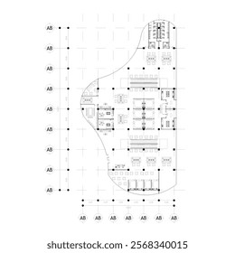 Large office floor plan with unique curved shape