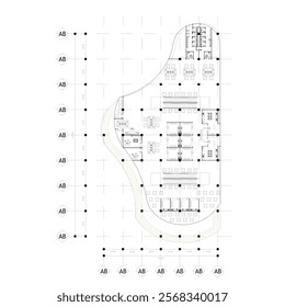 Large office floor plan with unique curved shape