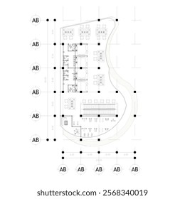 Large office floor plan with unique curved shape