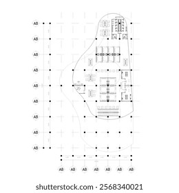 Large office floor plan with unique curved shape