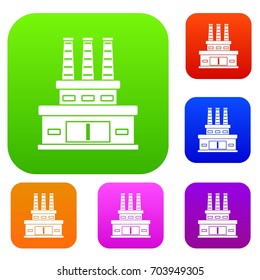 Large oil refinery set icon in different colors isolated vector illustration. Premium collection