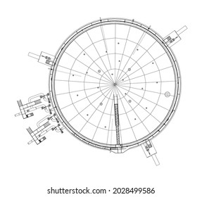 Large oil tank with floating roof. Vector rendering of 3d. Wire-frame style. The layers of visible and invisible lines are separated. Orthography