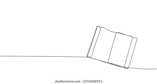 Large open notebook, book one line art. Continuous line drawing of book, library, education, school, study, literature, paper, textbook, knowledge, read, learn, page, reading.