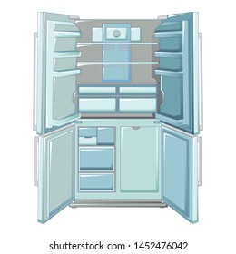 Large open refrigerator icon. Cartoon of large open refrigerator vector icon for web design isolated on white background