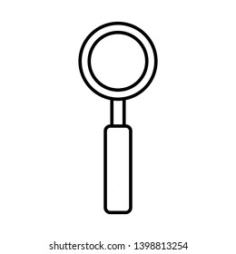 Large optical magnifier with a handle for approaching and searching, a simple black and white icon on a white background. Vector illustration