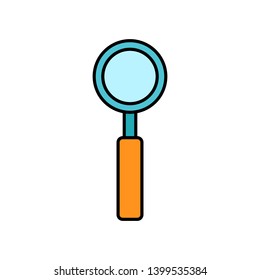 Large optical magnifier with a handle for approaching and searching, a simple icon on a white background. Vector illustration