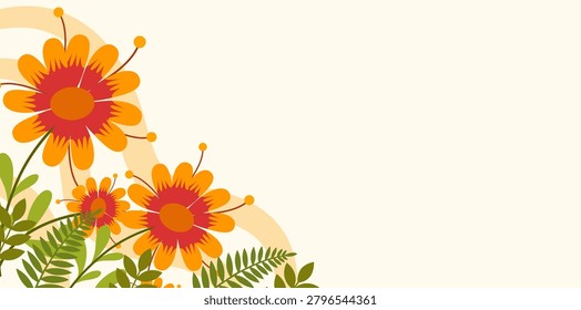 large orange daisies corner floral arrangement on cream background