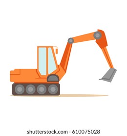 Large Orange Excavator Machine , Part Of Roadworks And Construction Site Series Of Vector Illustrations