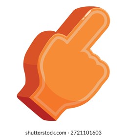 Dedo de espuma laranja grande apontando para cima apoiando equipe de esportes favorita