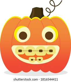 Large orange pumpkin with braces on a white background. Vector. Halloween symbol. Symbol of all saints day