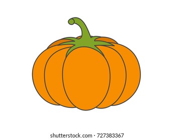 Large orange pumpkin flat style vector icon isolated on white background. Halloween and thanksgiving day symbol. Ripe vegetable cartoon illustration for applications, logos or web design