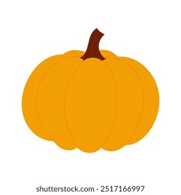 A large orange pumpkin with a stem. The pumpkin is sitting on a white background. The pumpkin is the main focus of the image