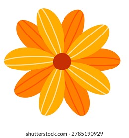 Large orange sunflower bloom with many yellow pointed petals
