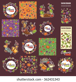 Large organic  food collection,  templates and frames and patterns for healthy magazines, cooking web sites and restaurant newsletters.