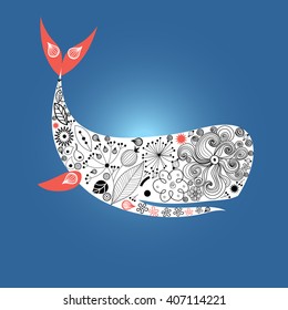 Large ornamental whale on a blue background