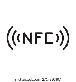 Icono de contorno Grande con texto NFC y ondas de pago inalámbricas.