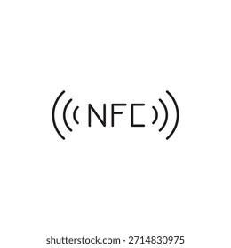 Icono de contorno Grande con texto NFC y ondas de pago inalámbricas.