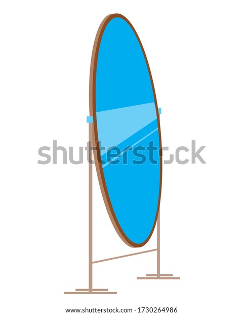 Large oval mirror for full-length\
reflection. Flat vector stock illustration with object as concept\
of appearance isolated on white background for\
design