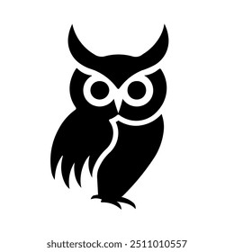 A large owl symbol in the center. Isolated black symbol. Vector illustration on white background
