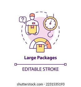 Large packages concept icon. Weight limit for post office. Mail restrictions abstract idea thin line illustration. Isolated outline drawing. Editable stroke. Arial, Myriad Pro-Bold fonts used