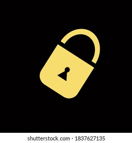 Gran candado. Elemento aislado sobre fondo negro. Símbolo de protección y seguridad. Icono de objeto cerrado o de habitación. Para publicar en el sitio web, presentación, afiche, banner.Vector