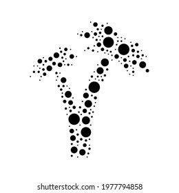 A large palm trees symbol in the center made in pointillism style. The center symbol is filled with black circles of various sizes. Vector illustration on white background