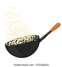 Large pan with rice on a white background. Simple food icon. Menu item, kitchen design. Stock vector illustration