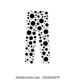 A large pants symbol in the center made in pointillism style. The center symbol is filled with black circles of various sizes. Vector illustration on white background