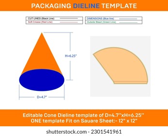 Large paper cone ice cream Dieline Template D 4.7xH 6.25 inch