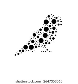 A large parrot symbol in the center made in pointillism style. The center symbol is filled with black circles of various sizes. Vector illustration on white background