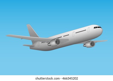 Large passenger Airplane flying in blue sky background. Airline Concept Travel Passenger Aircraft. Vector illustration