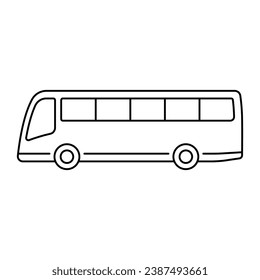 Un gran icono del autobús de pasajeros. Silueta lineal de contorno negro. Vista lateral. trazos editables. Ilustración gráfica plana vectorial simple. Objeto aislado sobre un fondo blanco. Aislar.