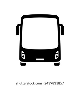 Large passenger bus icon. Black silhouette. Front view. Vector simple flat graphic illustration. Isolated object on a white background. Isolate.