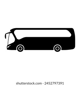 Large passenger bus icon. Black silhouette. Side view. Vector simple flat graphic illustration. Isolated object on a white background. Isolate.