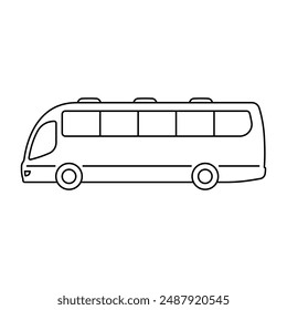 Large passenger bus icon. Black contour linear silhouette. Editable strokes. Side view. Vector simple flat graphic illustration. Isolated object on a white background. Isolate.