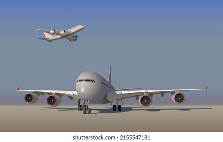
Large passenger plane and plane taking off. Vector.