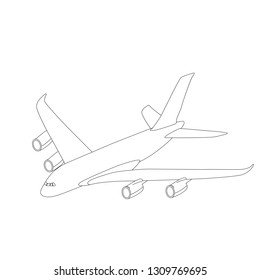 large passenger plane, vector illustration, lining draw