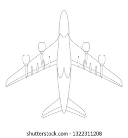 large passenger plane ,vector illustration, lining draw