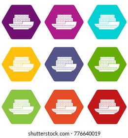 Large passenger ship icon set many color hexahedron isolated on white vector illustration